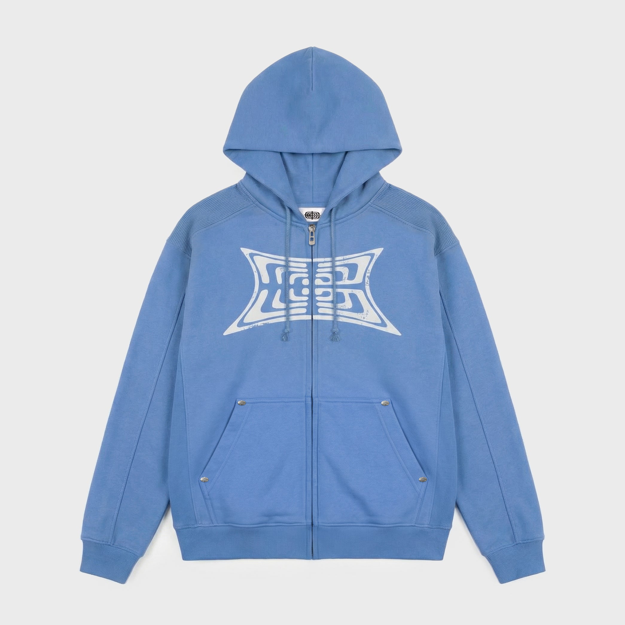 Studded Zip Rib Hoodie Sky Blue