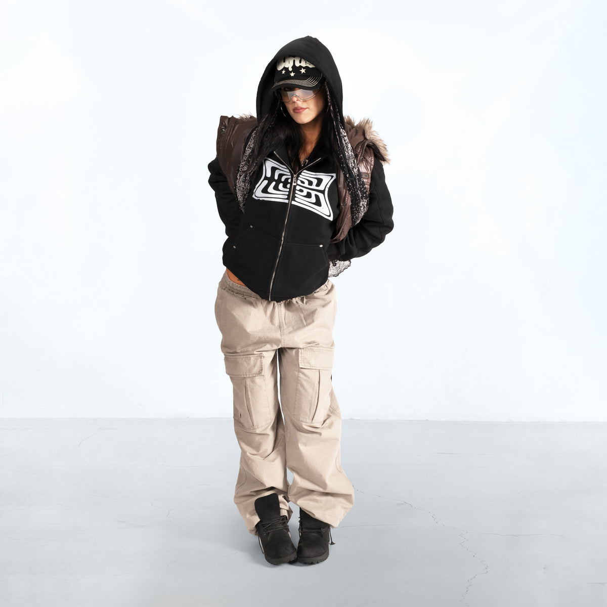 Zip Rib Hoodie Black