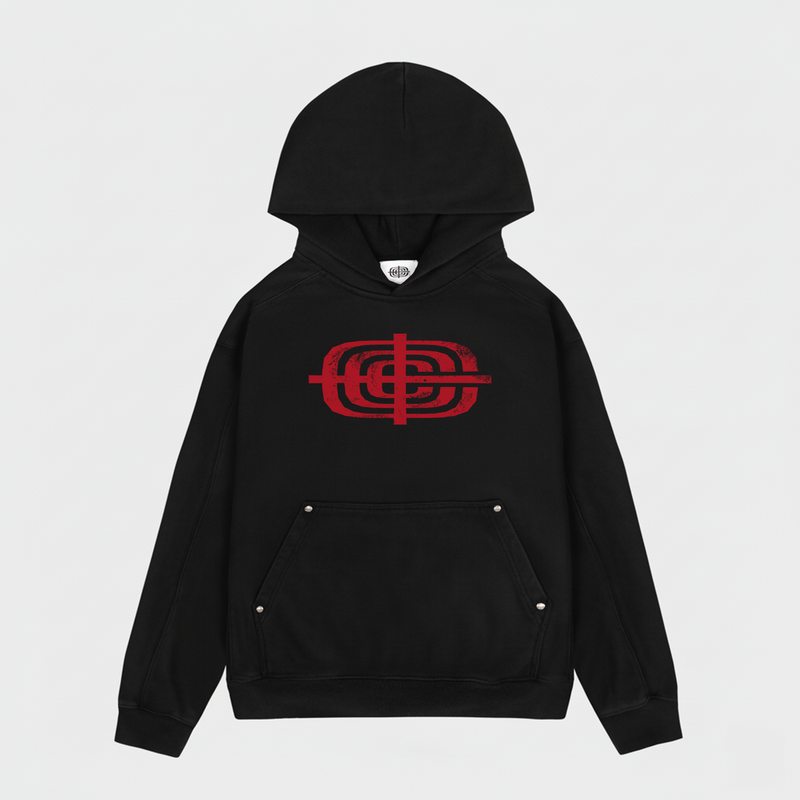 Studded Rib Hoodie Black